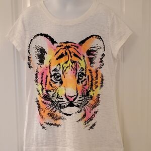 Justice White and Orange Tiger Graphic Tee